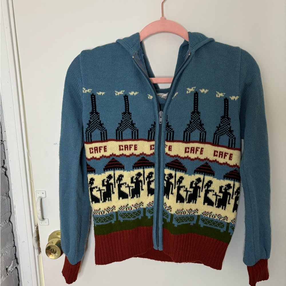 Adorable Vtg French Cafe Zip Up Sweater